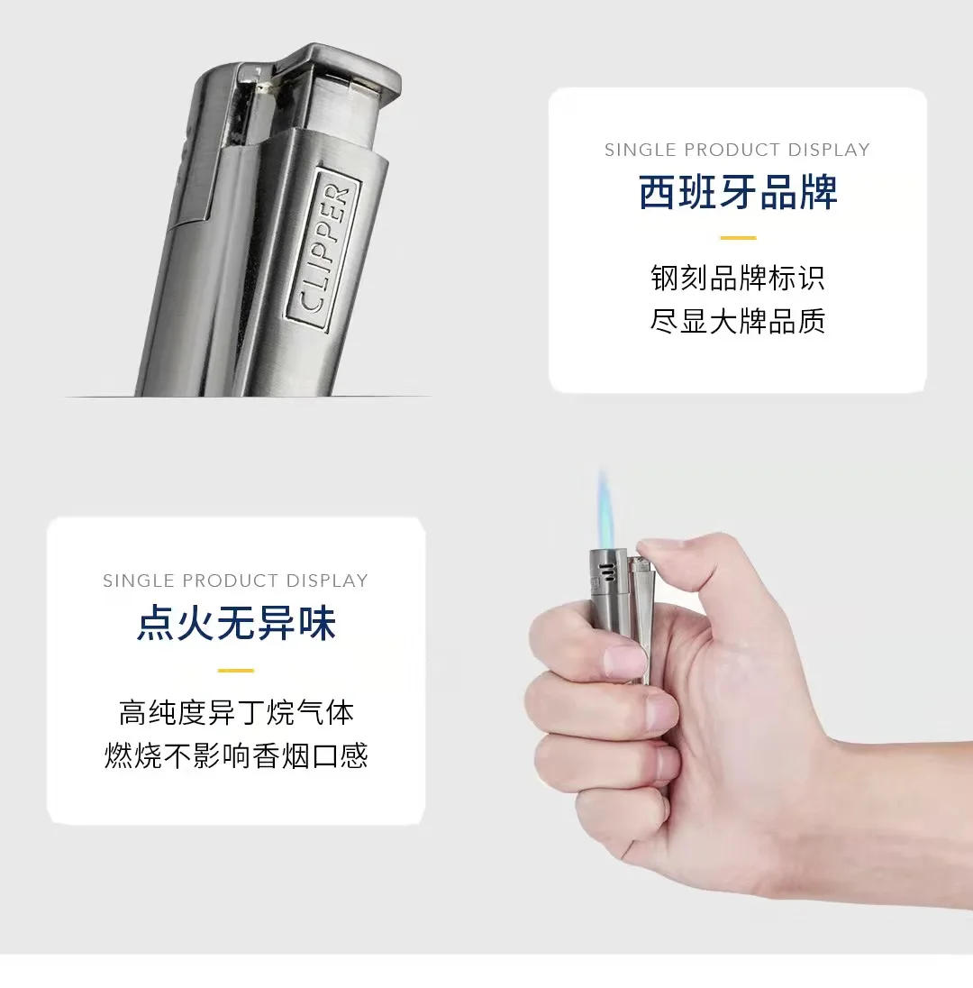 Description Picture 3 of itemSpain Original CLIPPER Metal Grinding Wheel Butane Gas Lighter Jet Torch Cigar Smoking Accessories Gadgets For Men Gifts
