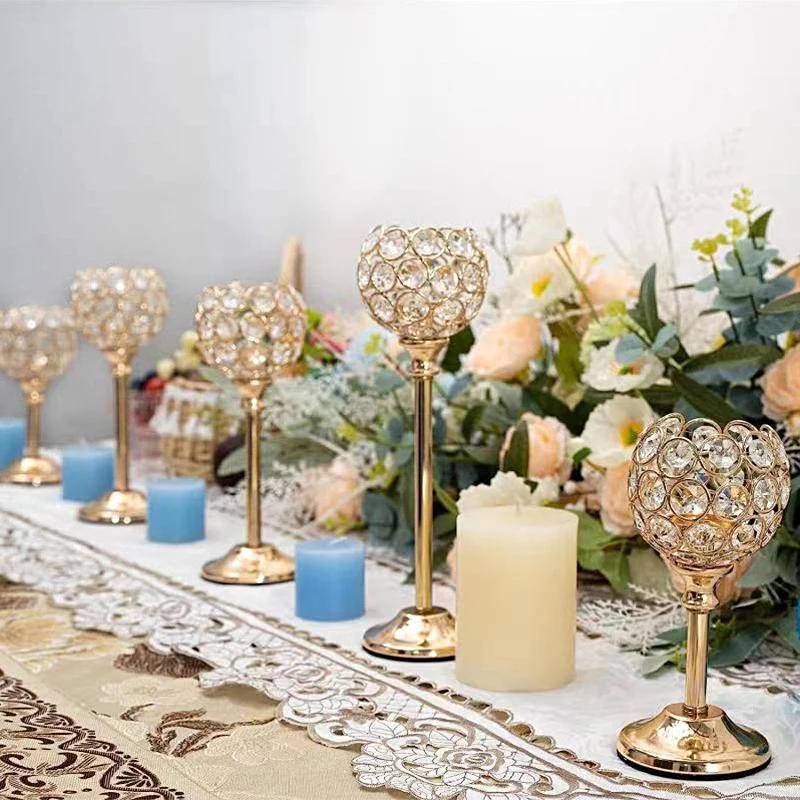 Description Picture 5 of item1PC Crystal Gold Metal Candle Holders Hotel Window Decorations Home Wedding Props Wedding Romantic European Floral Arrangements