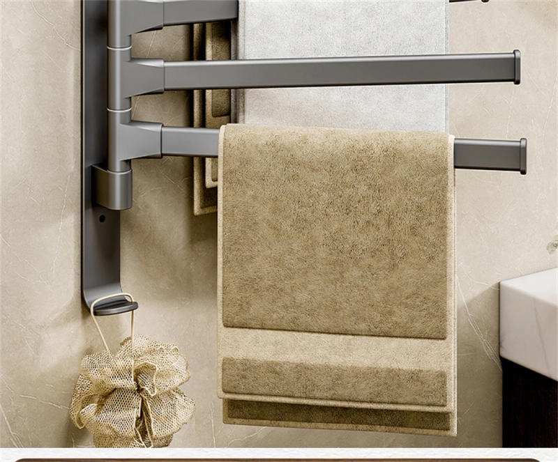 Description Picture 3 of itemGun Ash Rotating Towel Rack For Storage Bathroom Wall Hanging Shelf Multi-Pole Bathroom Rack Towel Bar