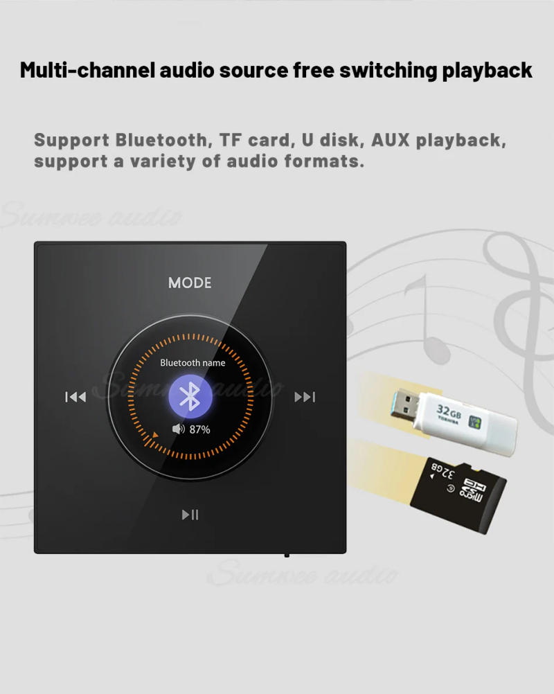 Description Picture 4 of itemHome audio 86 MINI in wall power amplifier Background music player system bluetooths sound FM control panel with ceiling speaker