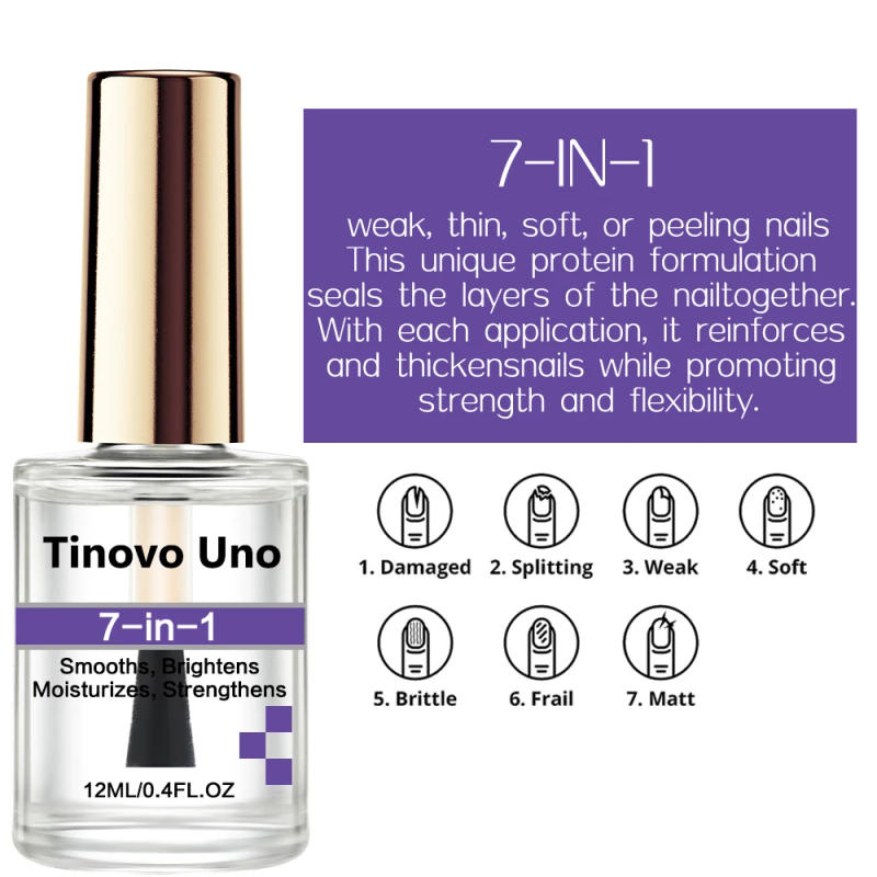 Description Picture 3 of itemTinovo Uno 7 IN 1 Nail Hardener Clear Normal Nail Strengthener for Damaged Thin Nails 12ML Fast Dr Super Shine Lacquer Finish