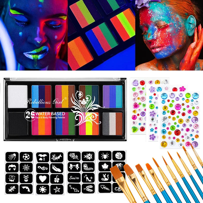 Description Picture 2 of item10 Colors Face Body Palette with Brushes and Palettes for Halloween,Christmas Body Painting,Easy to Clean, Effects Makeup Set