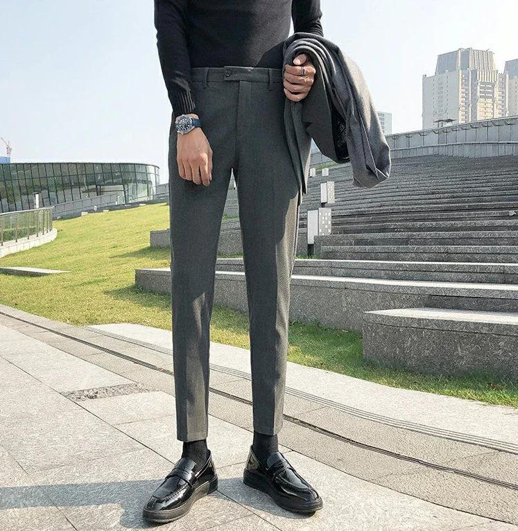 Description Picture 5 of itemElastic Tressed Male Suit Trousers Draped Straight Black Office Fluid Work Slim Fit Men's Summer Pants Stretch Tailoring 2024 Up