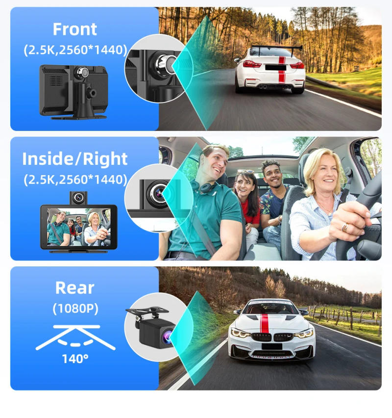 Description Picture 5 of item7 inch 350° Rotation Lens Dash Cam Carplay & Android Auto Car DVR Drive Video Recorder Stream Dashcam Rear View Camera BT FM AUX