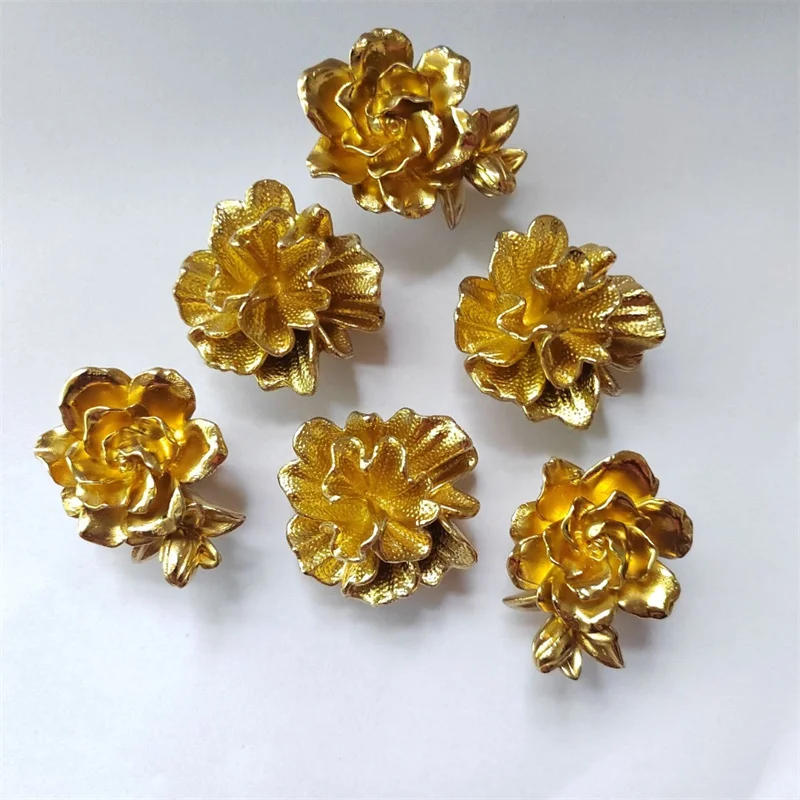 Description Picture 5 of itemGolden Flower Cabinet Door Handle Handmade Pure Copper Bud Flowers Wardrobe Drawer Knob Handles Furniture Pulls Diy