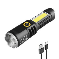 Waterproof Zoomable Flashlight Telescopic Zoom XPE COB LED Camping Flashlight Type-C USB Charging Bright Flash Light for Fishing
