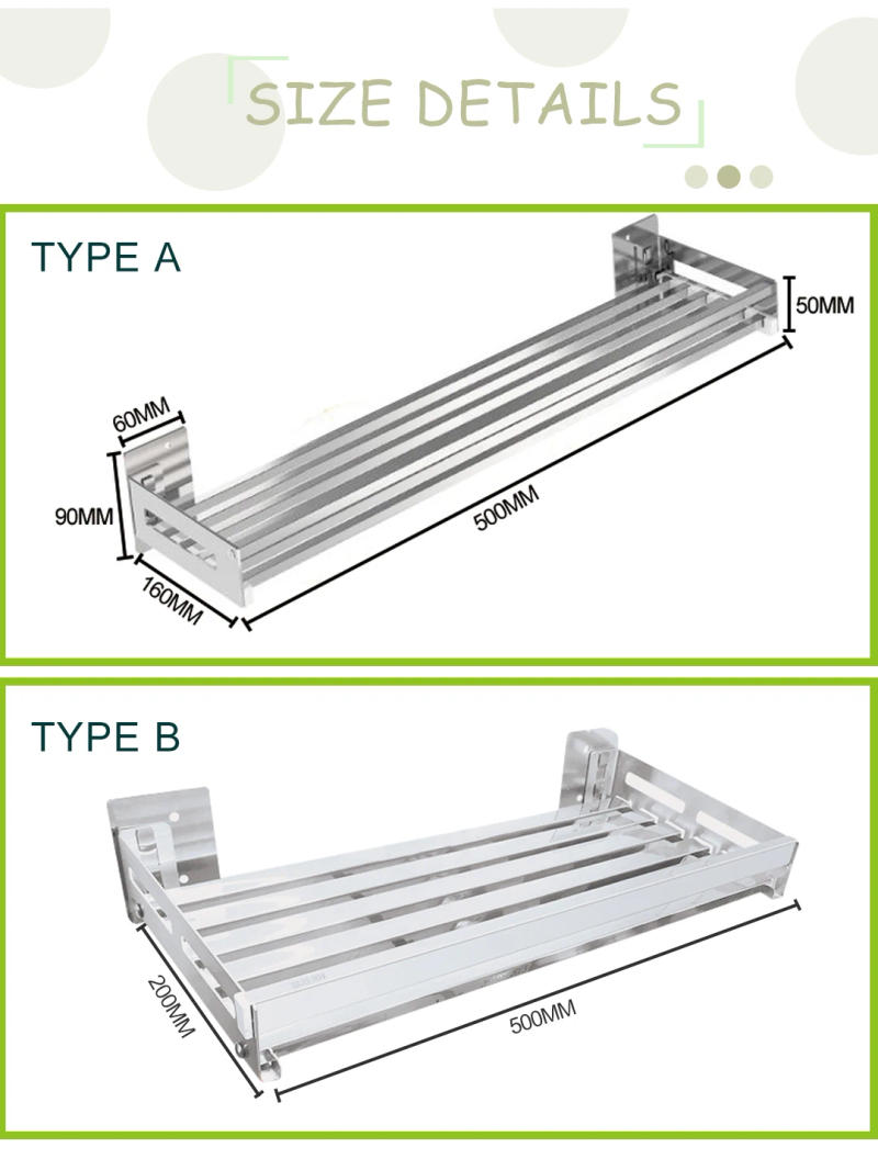 Description Picture 3 of itemSpice Rack Wall Mount Kitchen Spice Organizer Storage Shelf Stainless Steel Shelves Holder for Kitchen Bathroom Household Items