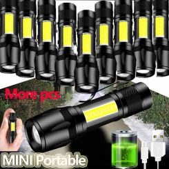 Portable LED+COB Flashlight MINI Fishing Torch Zoomable Focus Light Rechargeable Tactical Lamp Camping Hiking Emergency Lantern