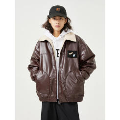 Men Winter Lamb Faux Fur Lining Thick Warm Vintage Leather Bomber Jacket Cityboy Streetwear Fashion Loose Casual Coat Outerwear