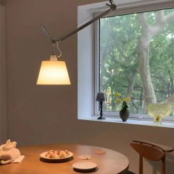 Cloth Lampshade Chandelier Restaurant Office Bar Hanging Light Fixtures E27 Bulb Silver Metal Rotatable Long Arm