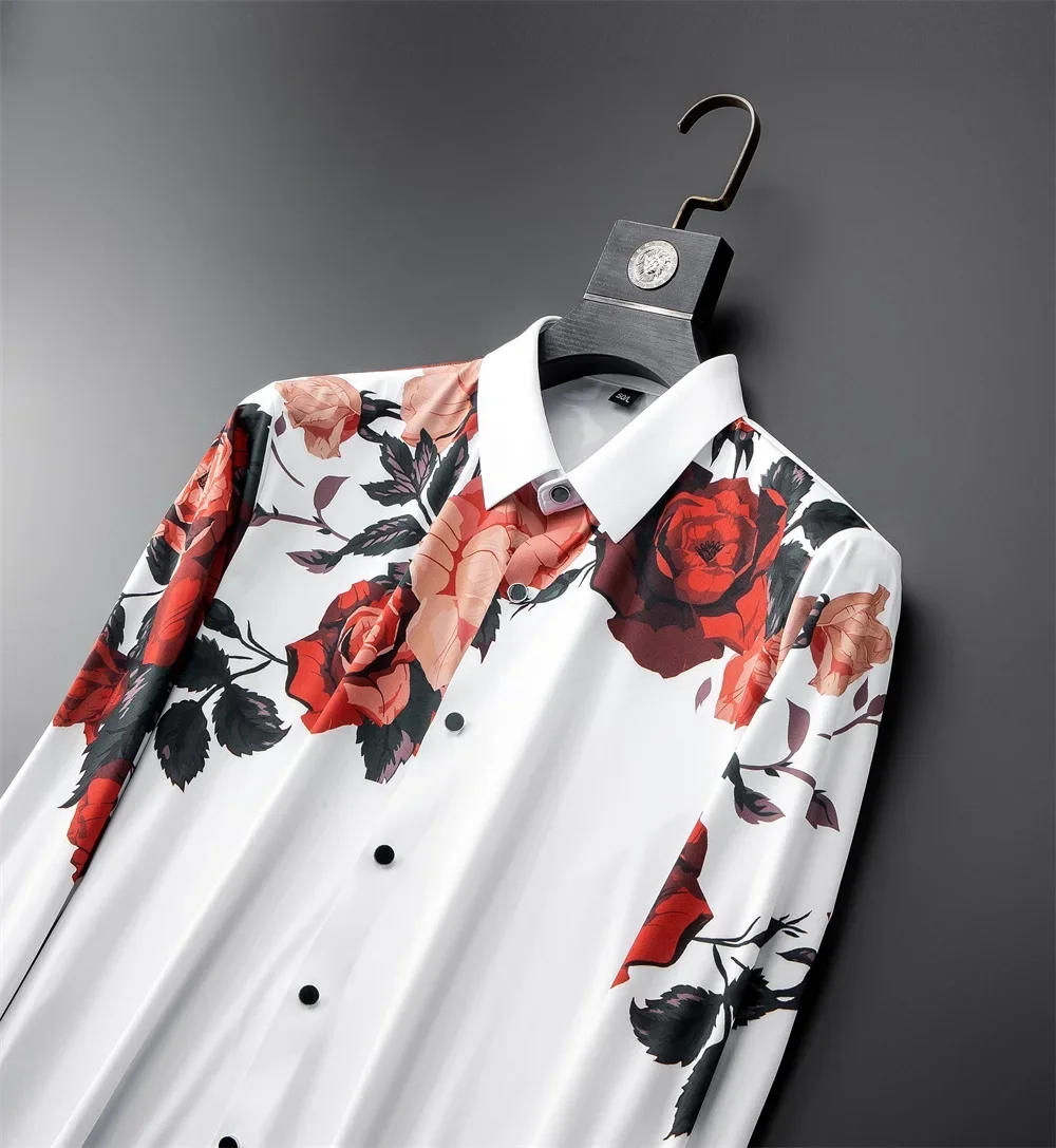 Description Picture 6 of item2024 Spring Flower Shirts Men Long Sleeve Casual Shirts Seamless Elastic Business Formal Dress Shirts Social Party Tuxedo Blouse