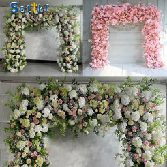 White Pink Rose Hydrangea Green Leaf Arrangement Floral Outdoor Wedding Backdrop Flower Arch Frame Decor Event Party stage Props