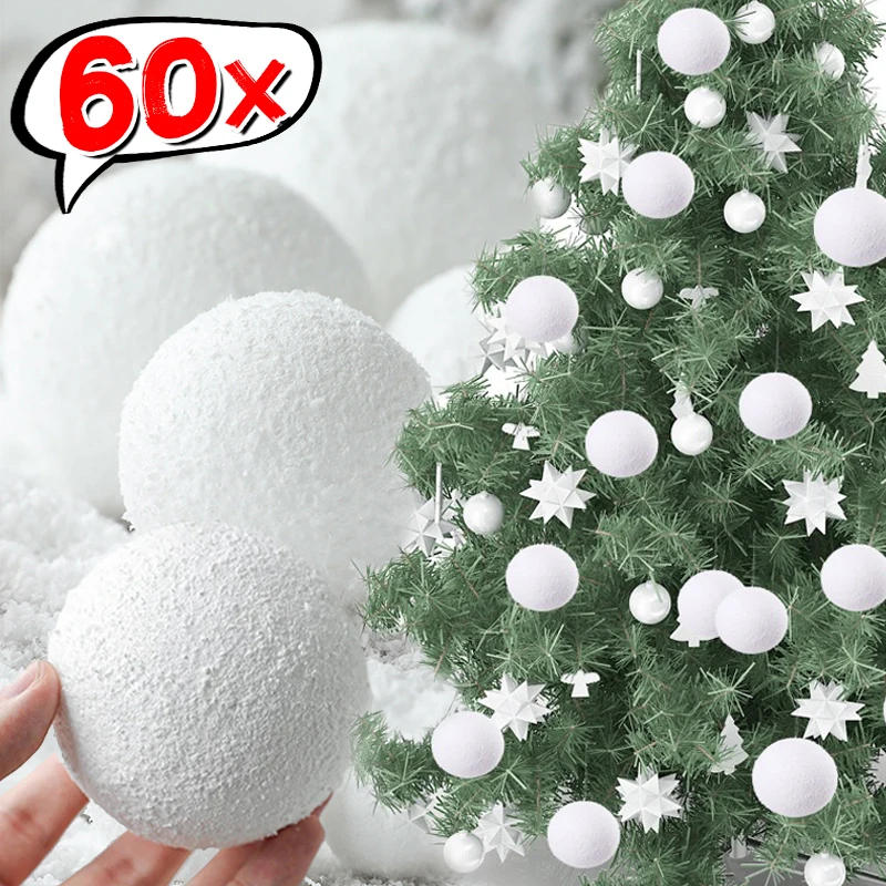 Description Picture 2 of item60/6pcs Large Christmas Balls White Foam Snowballs for Xmas Tree Hanging Pendant Round Ball Ornaments New Year Party Home Decor