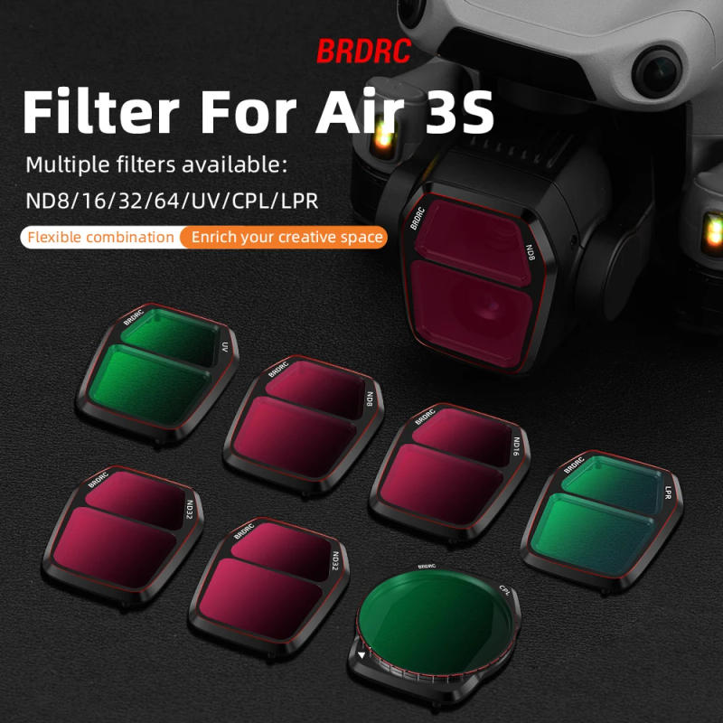 Description Picture 2 of itemBRDRC Lens Filter Set For DJI Air 3S CPL ND8 ND16 ND32 ND64 UV LPR HD Optical Glass Filter Drone Accessories