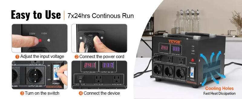 Description Picture 6 of itemVEVOR Voltage Converter Transformer 500-5000W Heavy Duty Step Up/Down Transformer Convert 110V to 220V and 220V to 110V