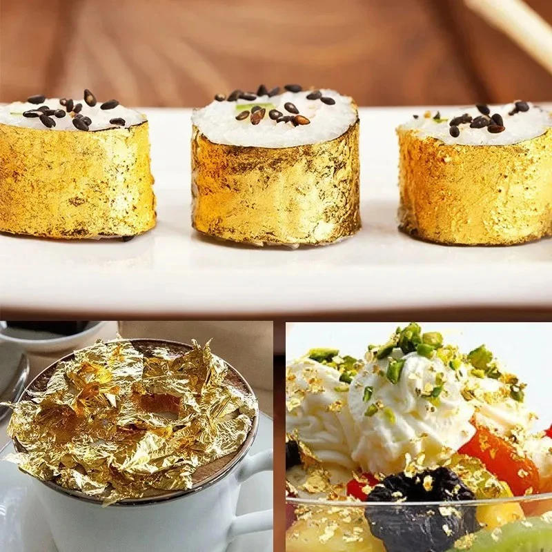 Description Picture 6 of item100Pcs Golden Foil Paper Imitation Gold Silver Leaf Foil Paper For Cake Decor Craft Paper Birthday Party Wedding Decoration