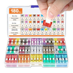 180Pcs Assorted Fuses Kit, 60 Mini Auto Blade Fuse + 60 Standard Fuses + 60 Micro Fuse + 1 Puller for Cars RV motorcycles boats