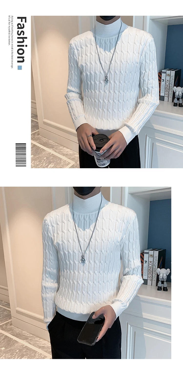 Description Picture 5 of itemNew Arrival Autumn and Winter New Sweater Men's Solid Color Mock Collar Bottoming Shirt Plus Size Knit Pullover 2024 D73