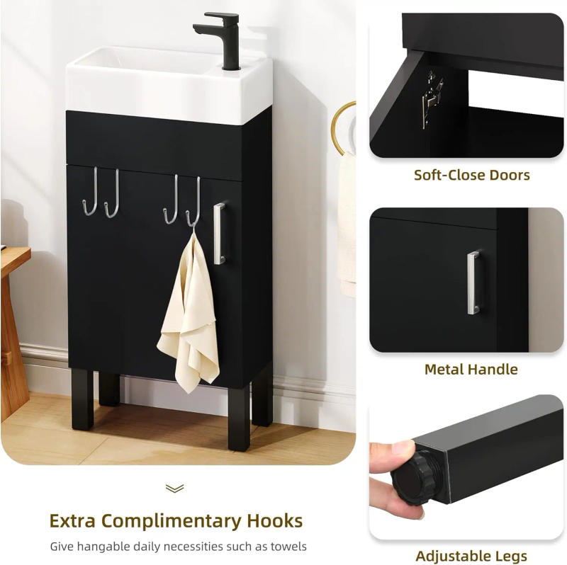 Description Picture 6 of item16 Inch Bathroom Vanity Sink Combo for Small Space, Freestanding Bathroom Cabinet with Undermount Ceramic Sink, Black
