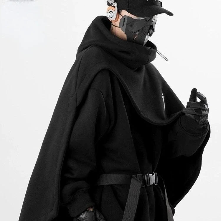 Description Picture 3 of itemJapanese Simple Solid Color Cape Jacket Winter Hoodie Men Warm Windproof Loose Sweatshirt Anime Cosplayer Costume