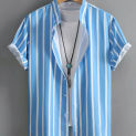 Men's Shirt Button Up Shirt Casual Shirt Summer Shirt Beach Shirt  Short Sleeve Striped Band Collar Hawaiian Clothing Fashion