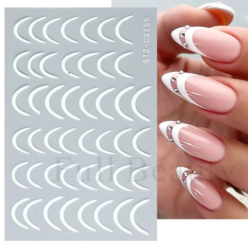 Description Picture 4 of itemFrench Style Metal Line Stripe Nail Decals Stickers Nail Art Form Fringe Tip Guides Self Adhesive Slider Manicure Accessories
