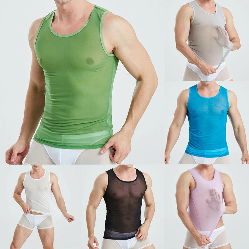 Description Picture 2 of itemBusiness Casual Comfy Shirts Tops Beach Breathable Gym Mesh Muscle See-through Sheer Shirt String Vest Tank Tops