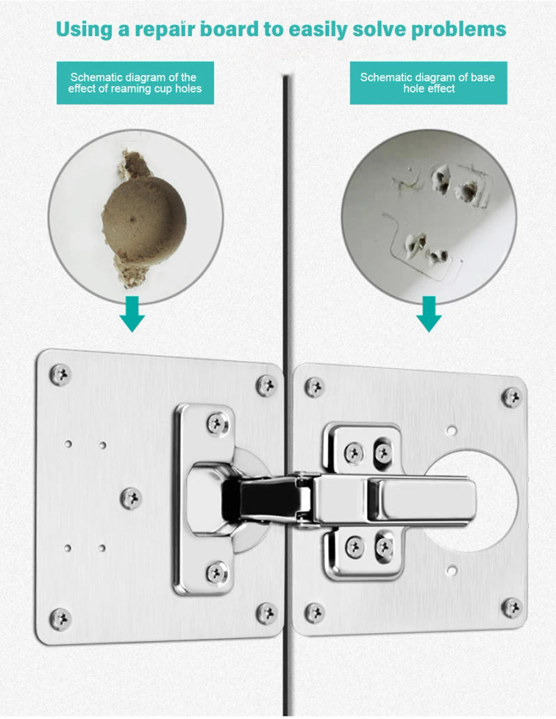 Description Picture 5 of item50PCS Cabinet Hinge Repair Plate Kit Kitchen Cupboard Door Hinge Mounting Plate With Holes Flat Fixing Brace Brackets Household