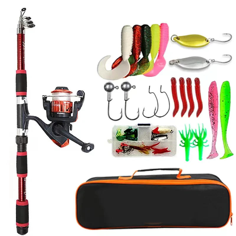 Description Picture 2 of itemFishing Pole Set Full Kits With Telescopic Fishing Rod And Spinning Reel Baits Hooks Travel Pole Set