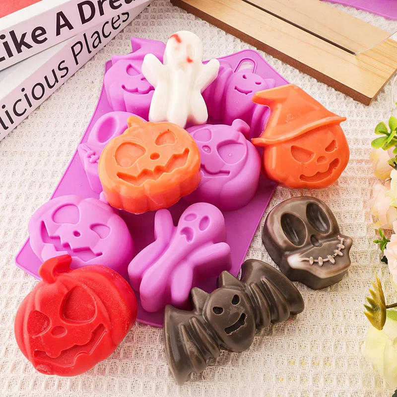 Description Picture 4 of itemPumpkin Silicone Halloween Cake Chocolate Mould Silicone with Ghost Pumpkin Bat & Witch Hat Cookie Mold for Ice Cube Baking Mold