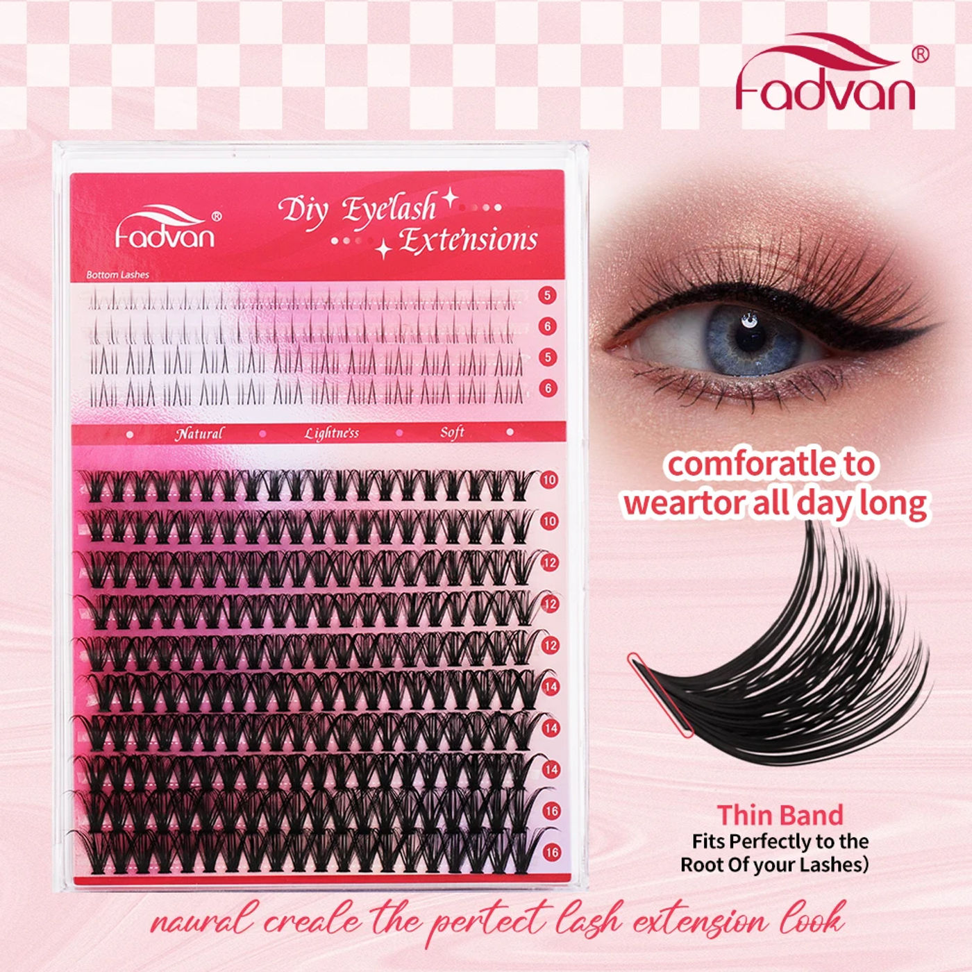 Description Picture 4 of itemFADVAN Lashes 14 Row 30D+40D Cluster Lashes Upper Lower 0.07 D Mix10-16  Segmented Extens ion DIY