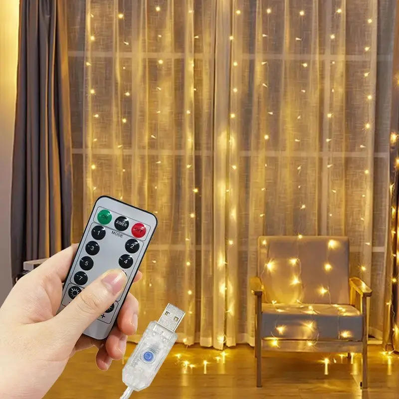 Description Picture 3 of itemCurtain LED String Lights USB Plug-in with Remote Control Holiday Wedding Indoor Bedroom Home Christmas Decoration Party Lights