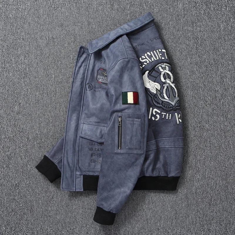 Description Picture 6 of itemSkull Embroidered Bomber Clothes Aviator Military A2 Flight Coat Top Layer Cow Men Genuine Leather Jacket Autumn 2024 New