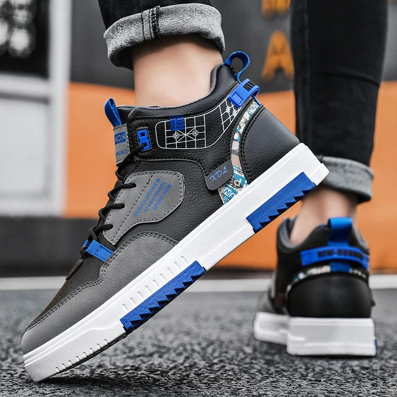 Description Picture 4 of itemMens Sneakers High-top Flat Comfoetable Winter Warm Cotton Leather Waterproof Casual Walking Shoes Fashion Outdoor Skate Shoes