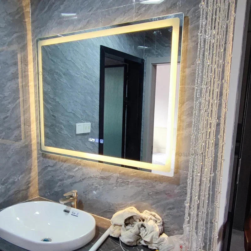 Description Picture 5 of itemLight Luxury Smart Bathroom Mirrors Toilet Touch Screen Bathroom Mirror with Light Minimalist Wall-mounted Bath Mirrors for Home