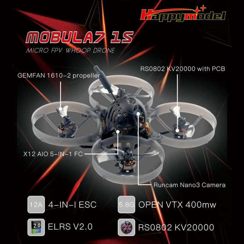 Description Picture 2 of itemHappymodel Mobula7 Mobula 7 1S 75mm Micro FPV Whoop RC FPV Racing Drone with 5.8G Openvtx 400mW VTX Runcam Nano3 Camera