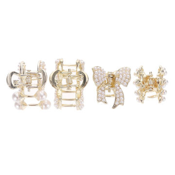 4 Pcs Pearl Hair Clip Small Claw Jaw Clips Barrettes Headgear Accessory Zinc Alloy Clasp