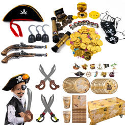 Halloween Party Pirate Themed Disposable Tableware Pirate Captain Cosplay Props Treasure Map Pirate Gold Coins Halloween Decor