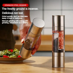 Salt and Pepper Grinder 2 in 1 Manual Stainless Steel Salt Pepper Mills with Adjustable Ceramic Grinding Spice Mill Kitchen Tool
