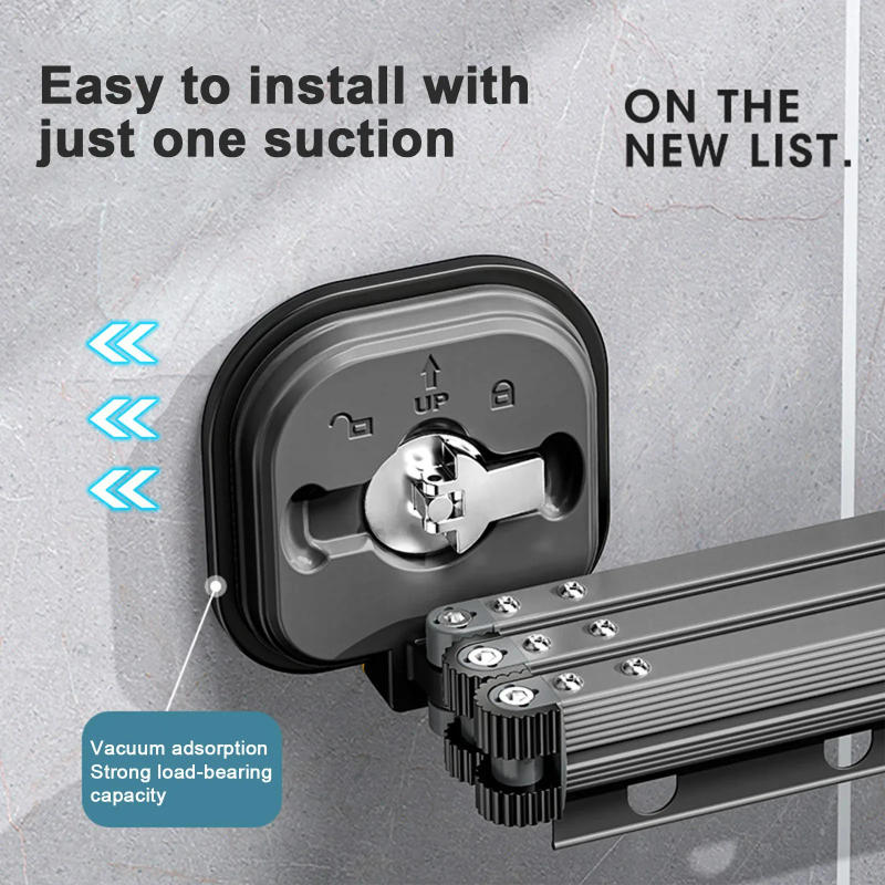 Description Picture 5 of itemLaundry Dryer Large Aluminum Clothes Horse Black Wall Mount Clothes Drying Rack Sucker Install Home Folding Clothesline