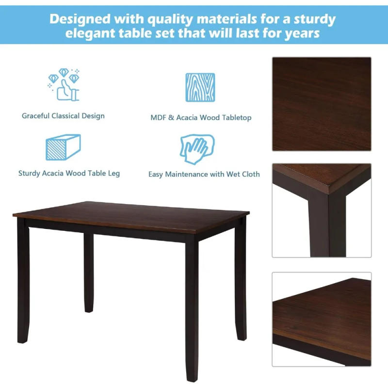 Description Picture 4 of item5-Piece Wooden Dining Room Set, Rectangular Wood Kitchen Table and 4 Chairs, Cherry+ Black