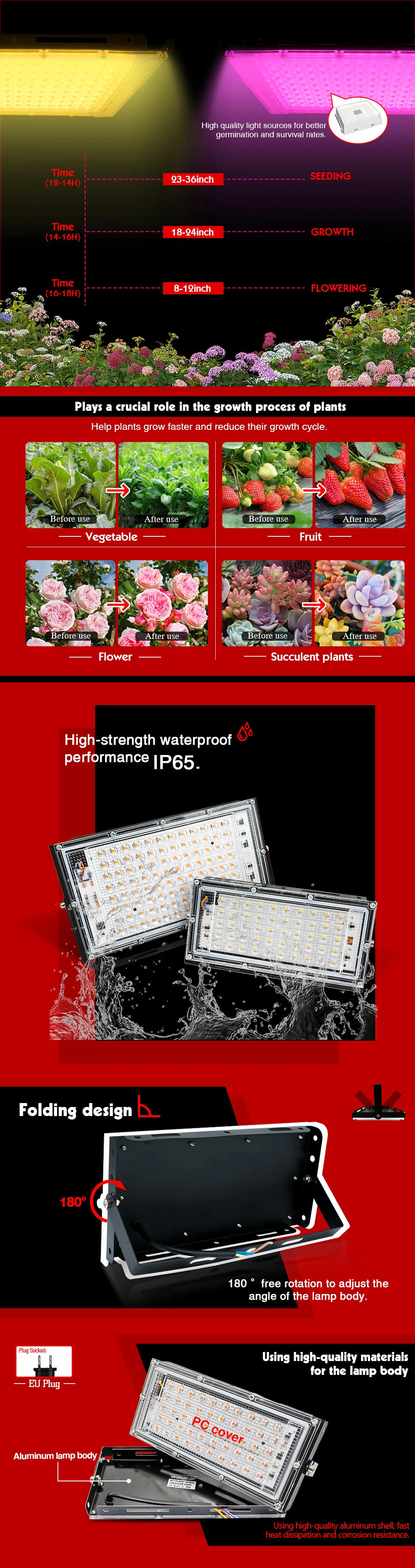 Description Picture 4 of itemFull Spectrum LED Grow Light Phyto Lamp AC 220V 50W 100W with EU Plug for Greenhouse Hydroponic Plant Growth Floodlight Lighting