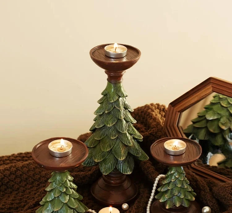 Description Picture 2 of itemVintage Christmas Tree Candle Holder Resin Xmas Candlestick for Home Living Room Table New Year Party Decoration