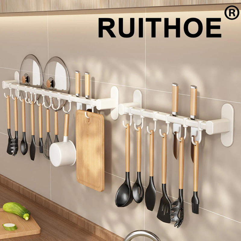 Description Picture 3 of itemWall Mounted Kitchen Hook Rack No-Punching Wall Hangers Rail Kitchen Utensils Rack Spoon Shovel Chopping Board Storage Rack