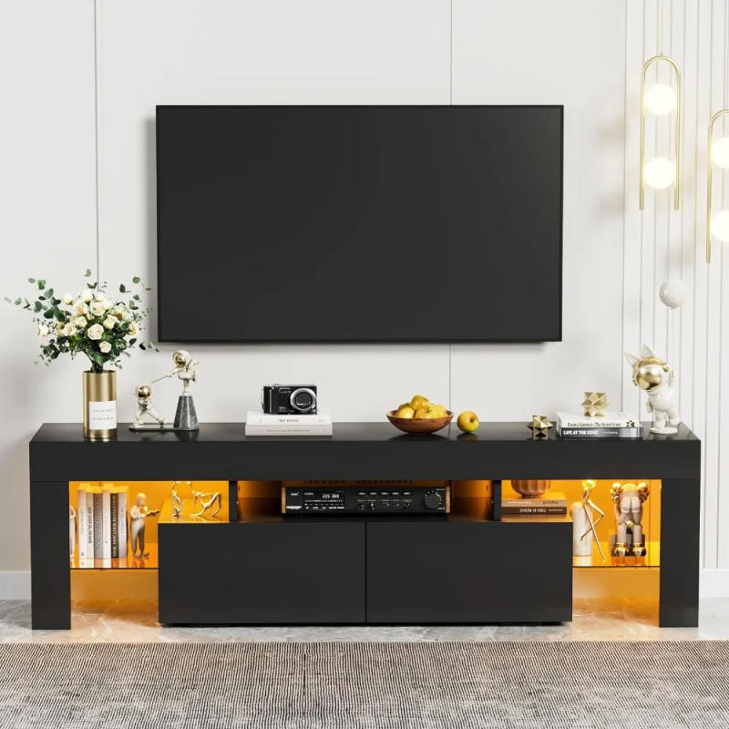 Description Picture 3 of itemModern LED TV Stand for Televisions up to 70 Inch with Glass Shelves and Drawer, Gaming Entertainment Center with Multiple
