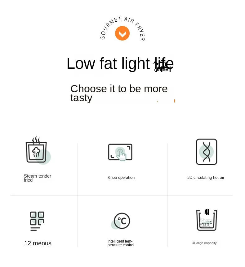 Description Picture 3 of itemNew large capacity household multi-functional oil-free air fryer electric fryer automatic food intelligent fryer wholesale