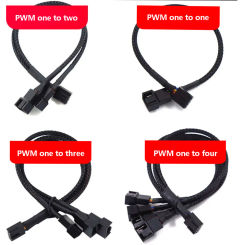 1PCS 4Pin Pwm Fan Cable 1 To 2/3/4 Ways Splitter Black Sleeved 27cm Extension Cable Connector PWM Extension Cables