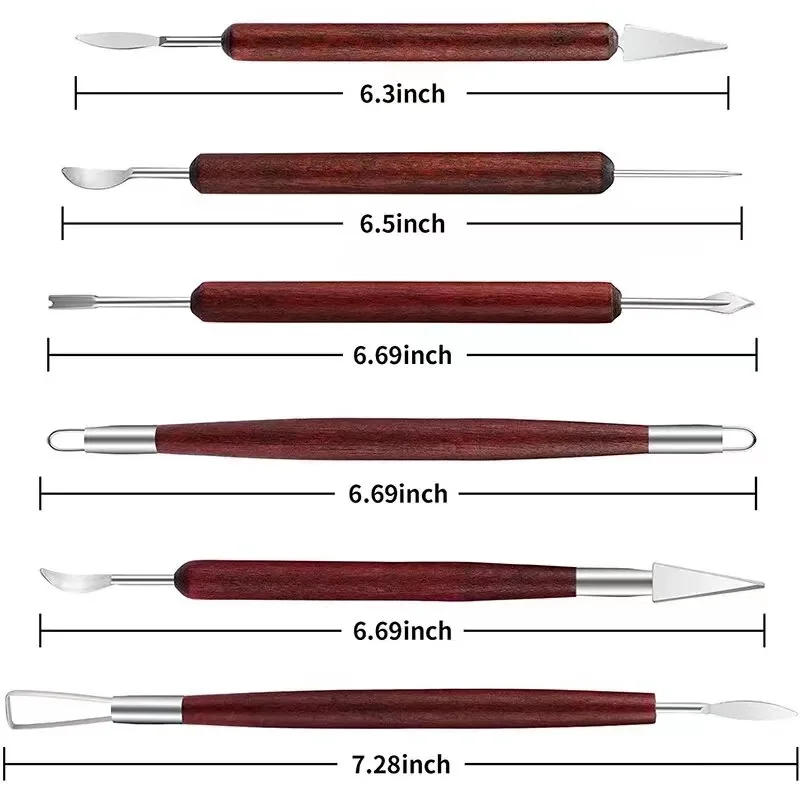 Description Picture 6 of item6PCS Sculpting Tool Pottery Wood Handle Set Wax Carving Sculpt Smoothing Polymer Shapers Pottery Clay Ceramic Tool Accessories
