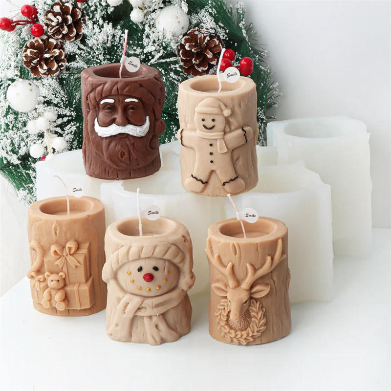 Description Picture 2 of itemChristmas Tree Stump Candle Silicone Mold DIY Elk Snowman Gypsum Soap Making Mould Cake Chocolate Decorating Tools Holiday Gifts