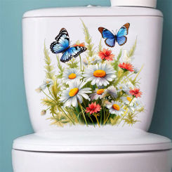 Butterfly Flower Toilet Seat Stickers Self-Adhesive Toilet Lid  DIY Removable  For Cistern Bathroom Power Switch Home Decor
